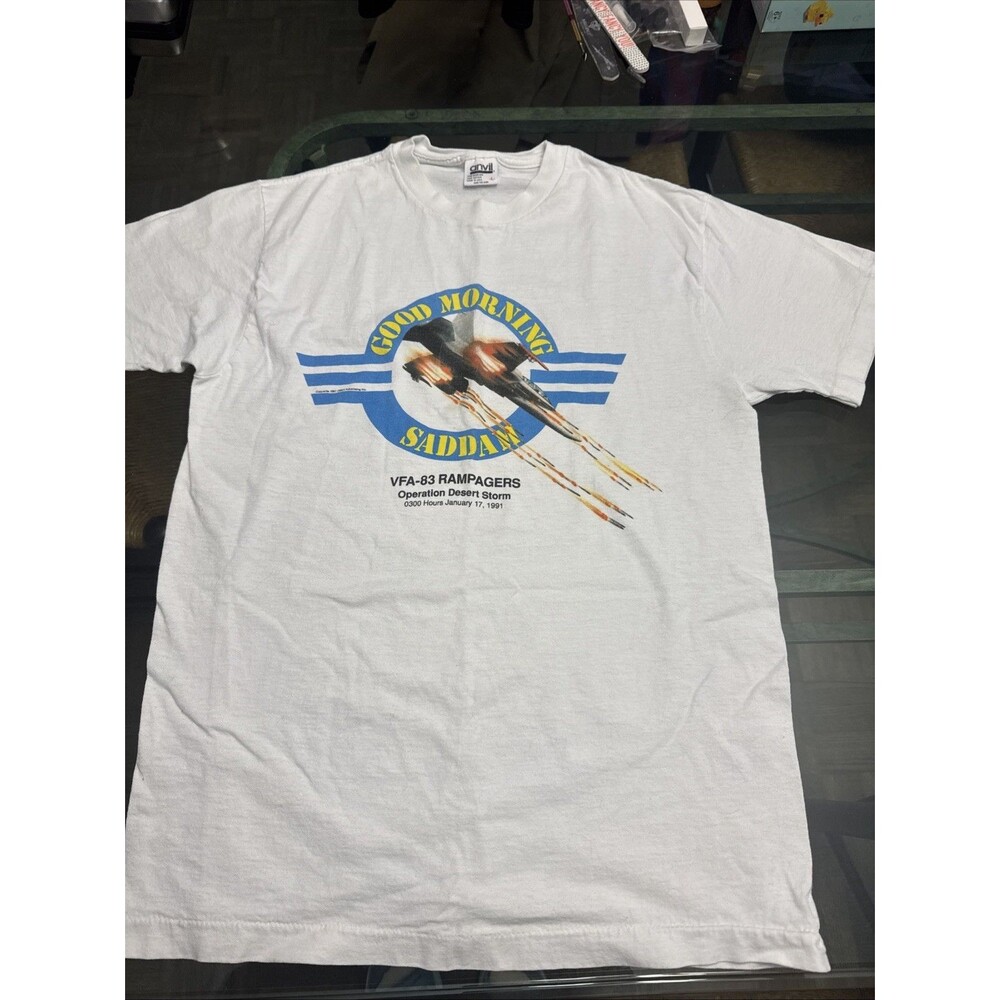 Vtg 1991 Good Morning Saddam Desert Storm Gulf War T Shirt SZ Large